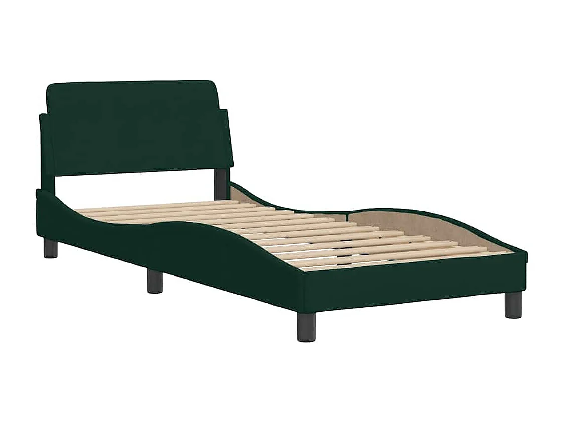 Cadre de lit sans matelas Hanko vert foncé 90x190 cm velours