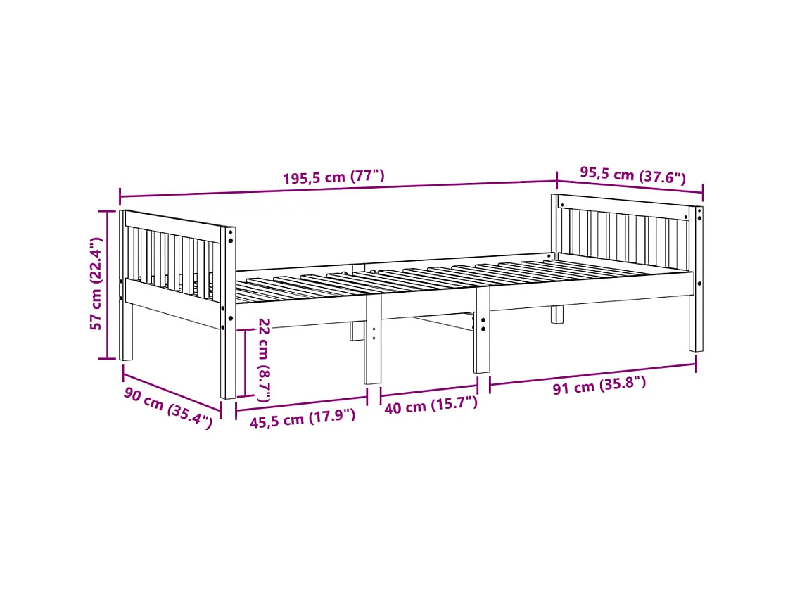 Lit pour enfants sans matelas blanc 90x190cm bois de pin massif