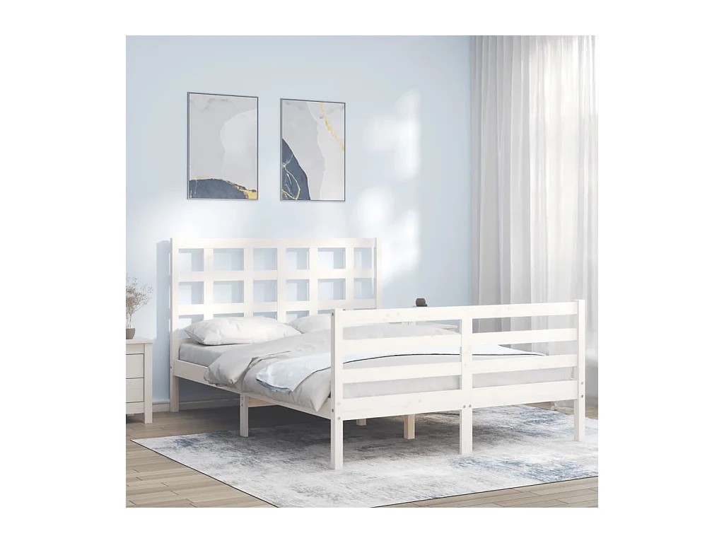 Giroletto con Testiera Bianco 140x200 cm in Legno Massello