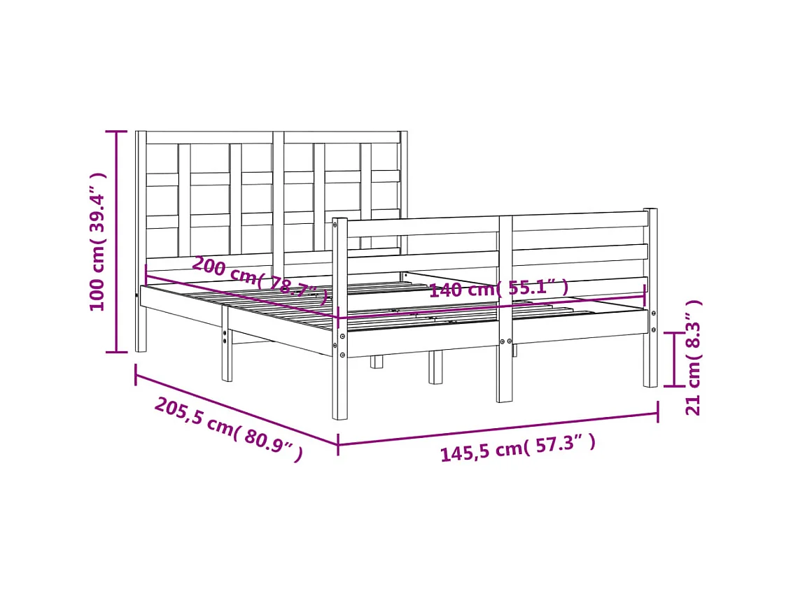 Giroletto con Testiera Bianco 140x200 cm in Legno Massello
