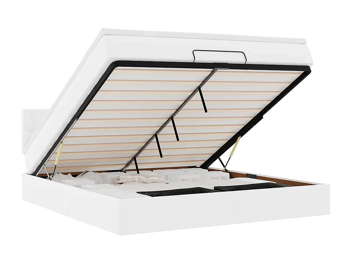 Ottoman-Bett mit Matratzen & LEDs Reinweiß 160x200cm Kunstleder