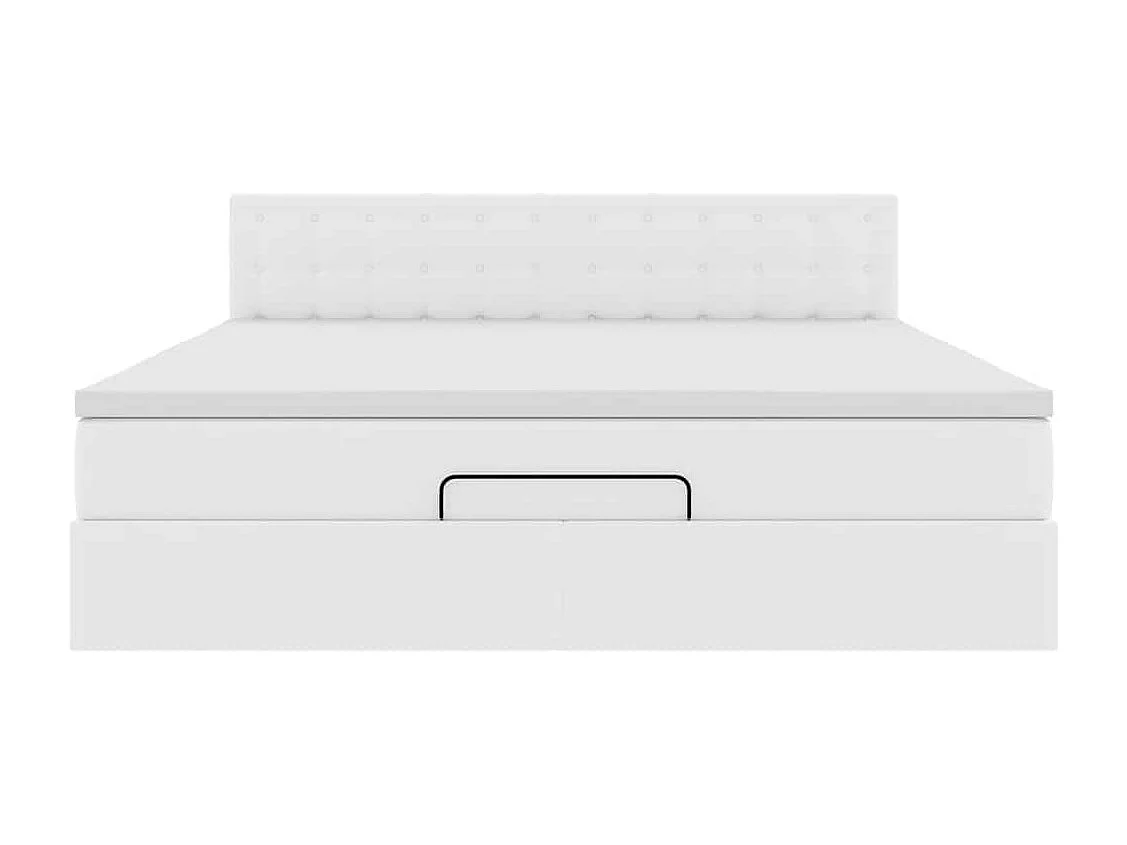 Ottoman-Bett mit Matratzen & LEDs Reinweiß 160x200cm Kunstleder