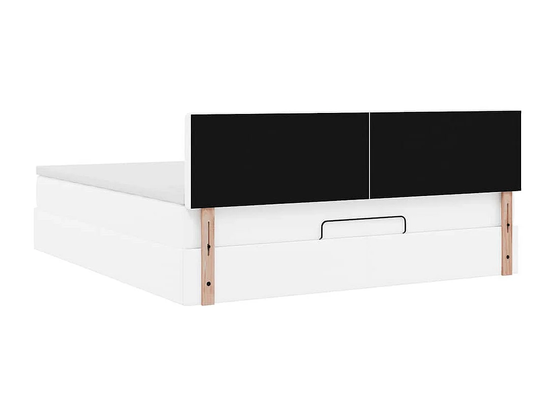 Ottoman-Bett mit Matratzen & LEDs Reinweiß 160x200cm Kunstleder