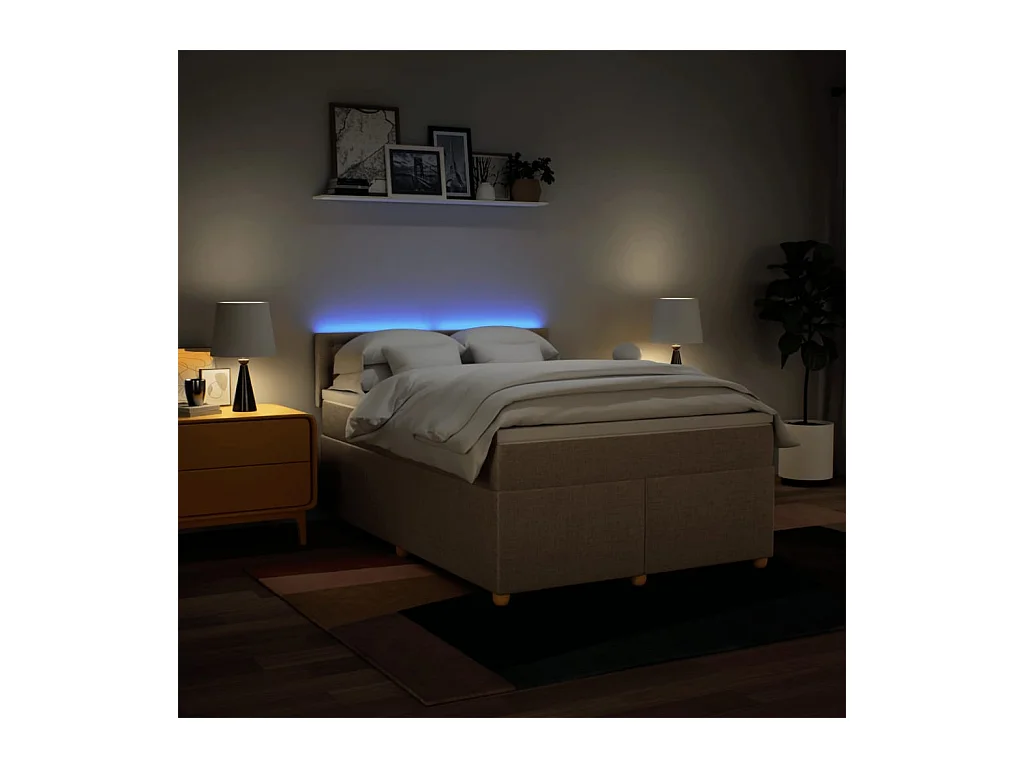 Sommier à lattes de lit avec matelas Crème 160x200 cm Tissu