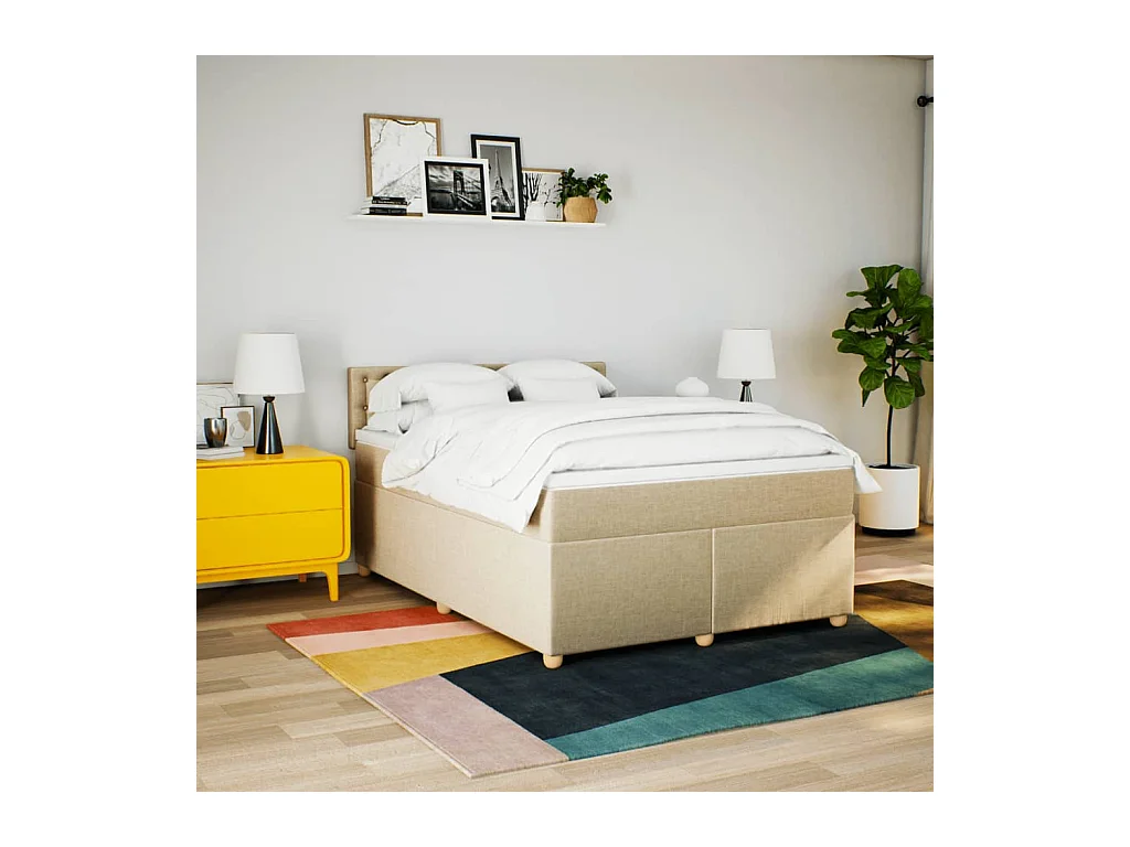 Sommier à lattes de lit avec matelas Crème 160x200 cm Tissu