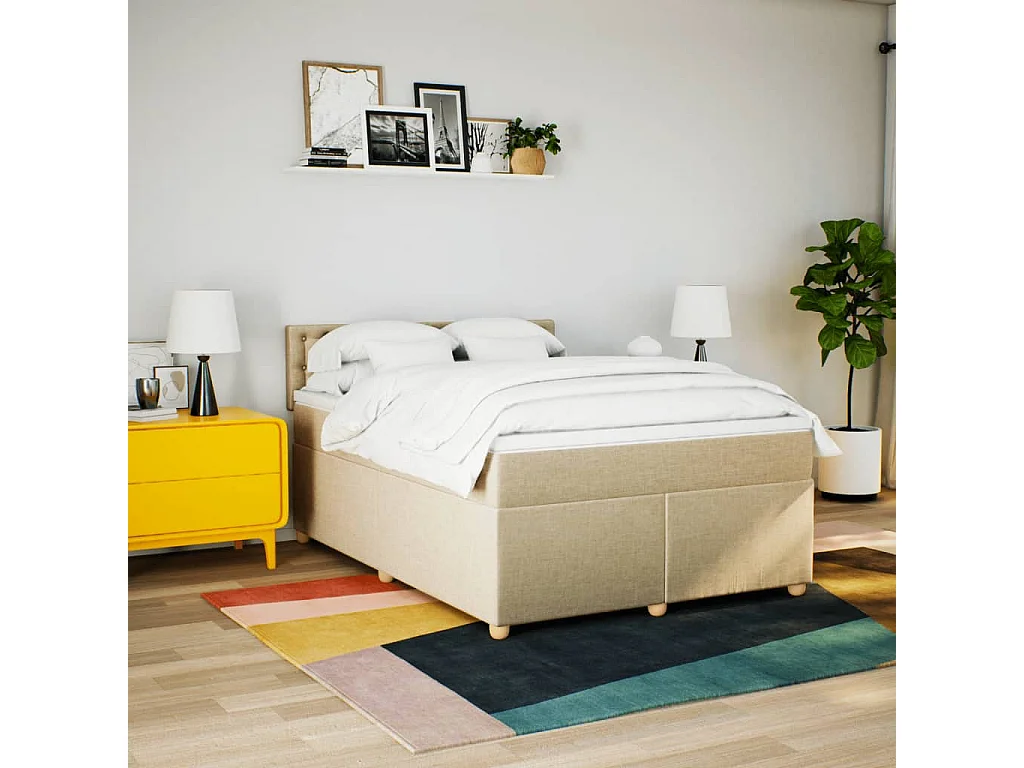 Giroletto a Molle con Materasso Crema 160x200 cm in Tessuto