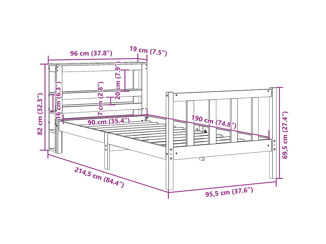 Massivholzbett ohne Matratze 90x190 cm Kiefer