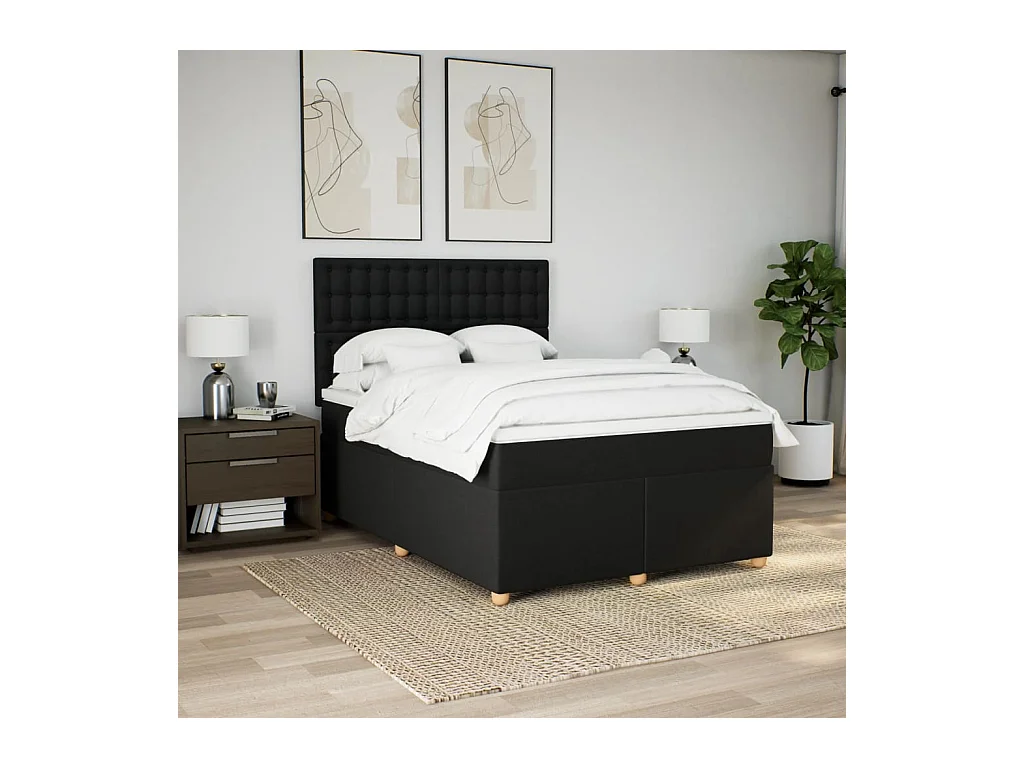Sommier à lattes de lit avec matelas Noir 140x200 cm Tissu