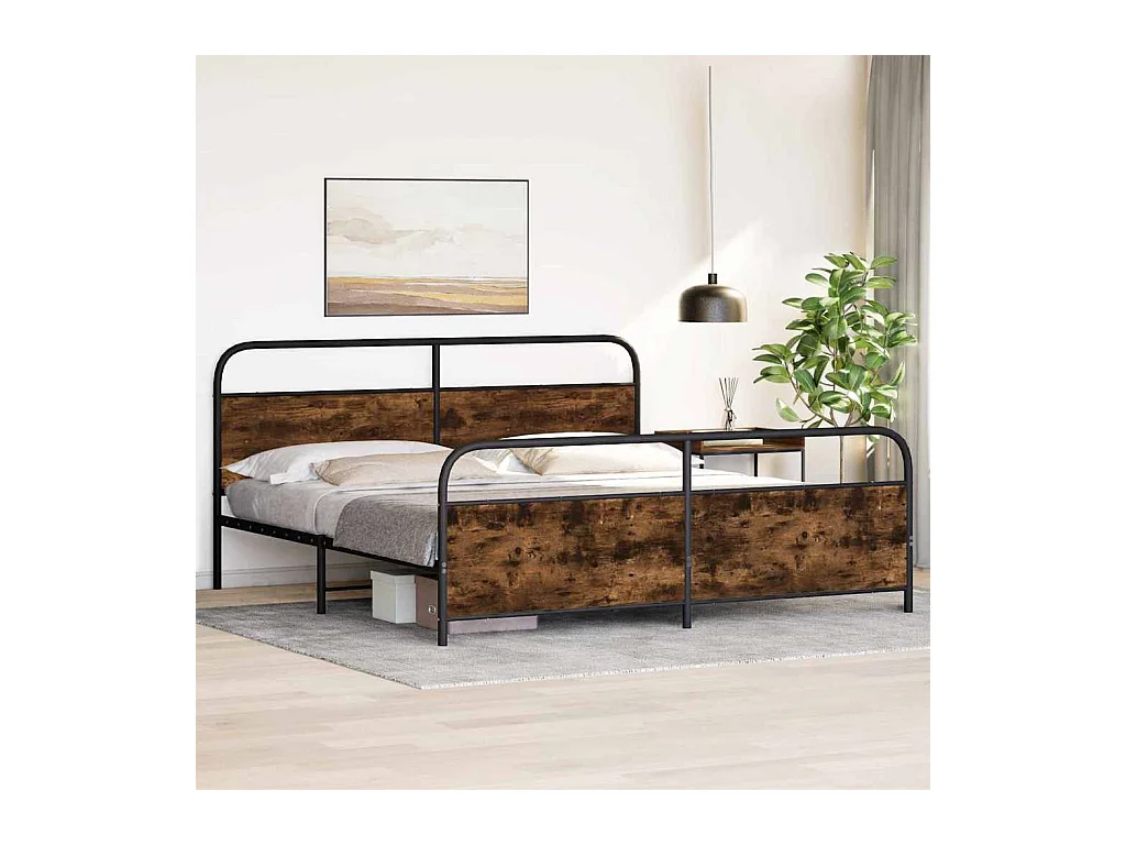 Cadre de lit en métal sans matelas chêne fumé 180x200 cm