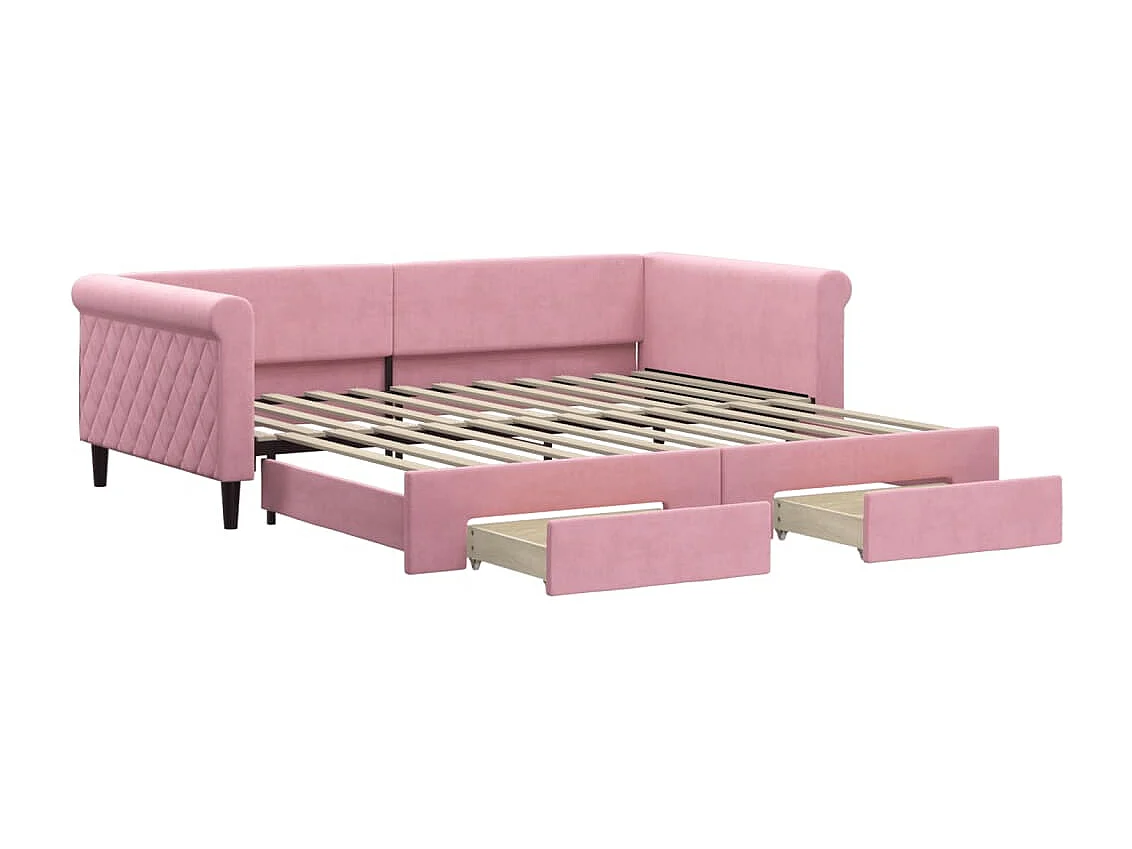 Tagesbett Ausziehbar mit Schubladen Rosa 100x200 cm Samt