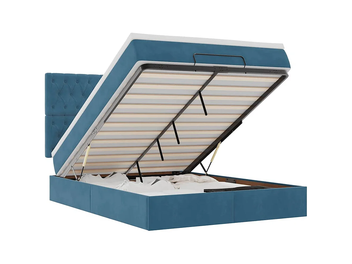 Cadre de lit ottoman avec matelas bleu foncé 140x190 cm velours