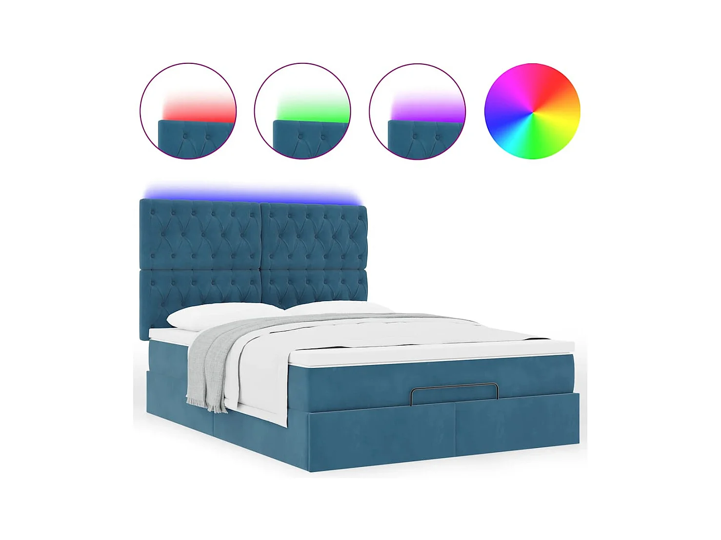 Cadre de lit ottoman avec matelas bleu foncé 140x190 cm velours