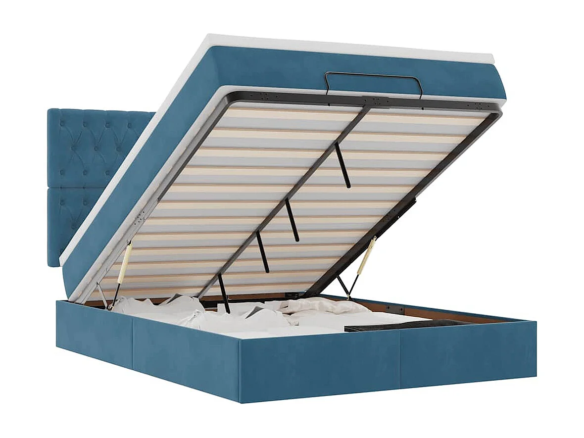 Cadre de lit ottoman avec matelas bleu foncé 140x190 cm velours