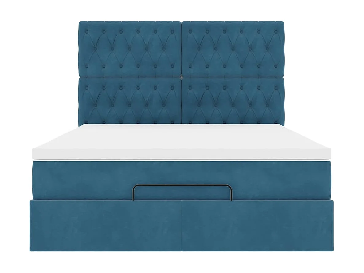 Cadre de lit ottoman avec matelas bleu foncé 140x190 cm velours