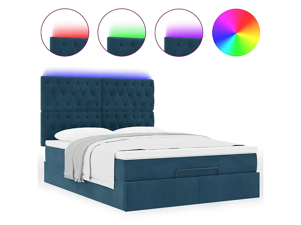Cadre de lit ottoman avec matelas bleu foncé 140x190 cm velours