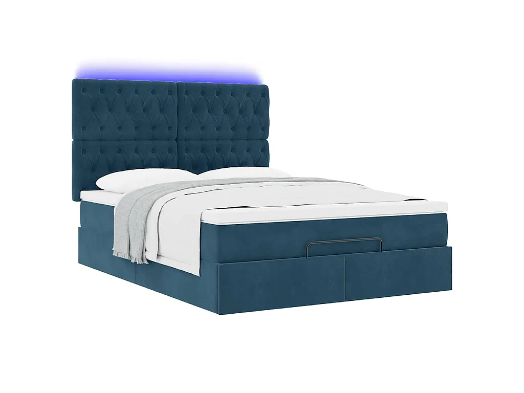 Cadre de lit ottoman avec matelas bleu foncé 140x190 cm velours