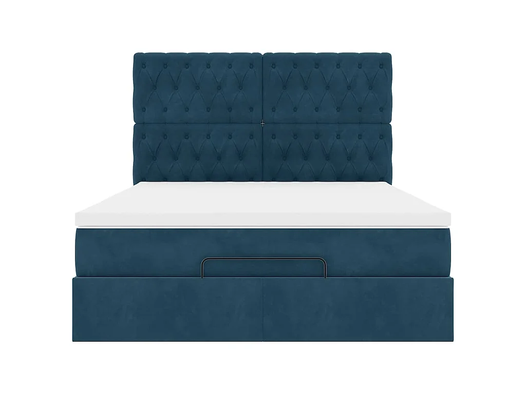 Cadre de lit ottoman avec matelas bleu foncé 140x190 cm velours
