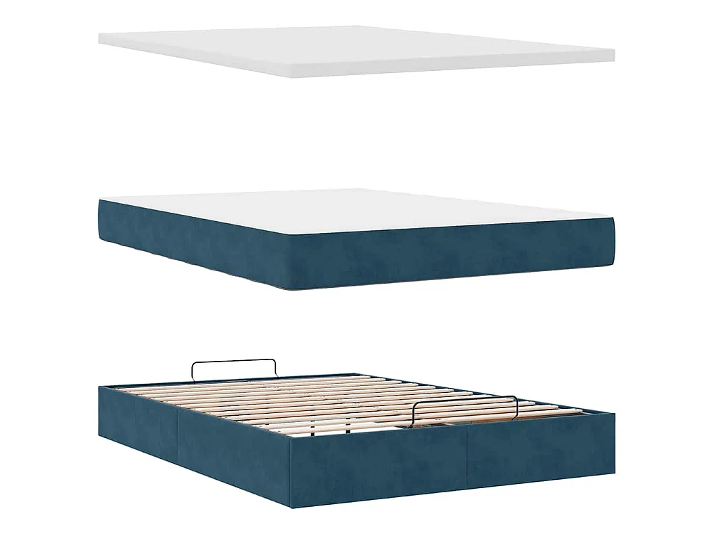 Cadre de lit ottoman avec matelas bleu foncé 140x190 cm velours