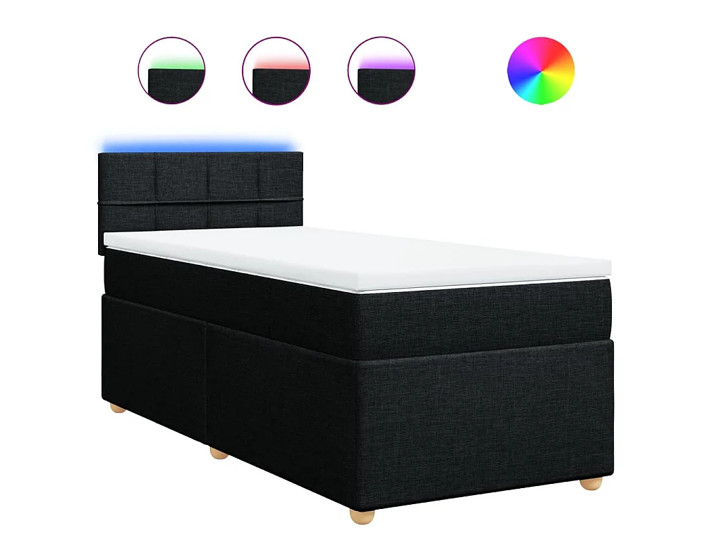 Cama box spring con colchón tela negro 100x200 cm