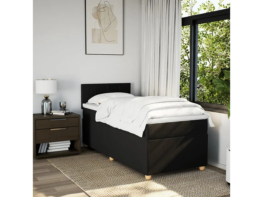 Cama box spring con colchón tela negro 100x200 cm
