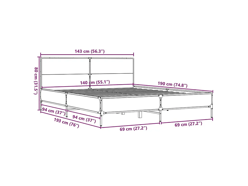 Cadre de lit sans matelas noir 140x190 cm