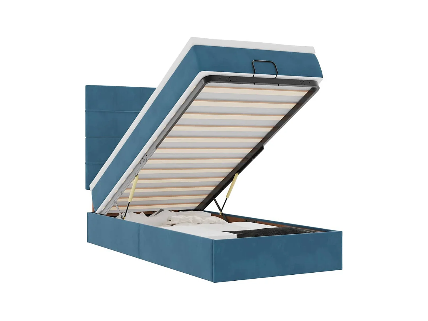 Cadre de lit ottoman avec matelas bleu foncé 90x200 cm velours