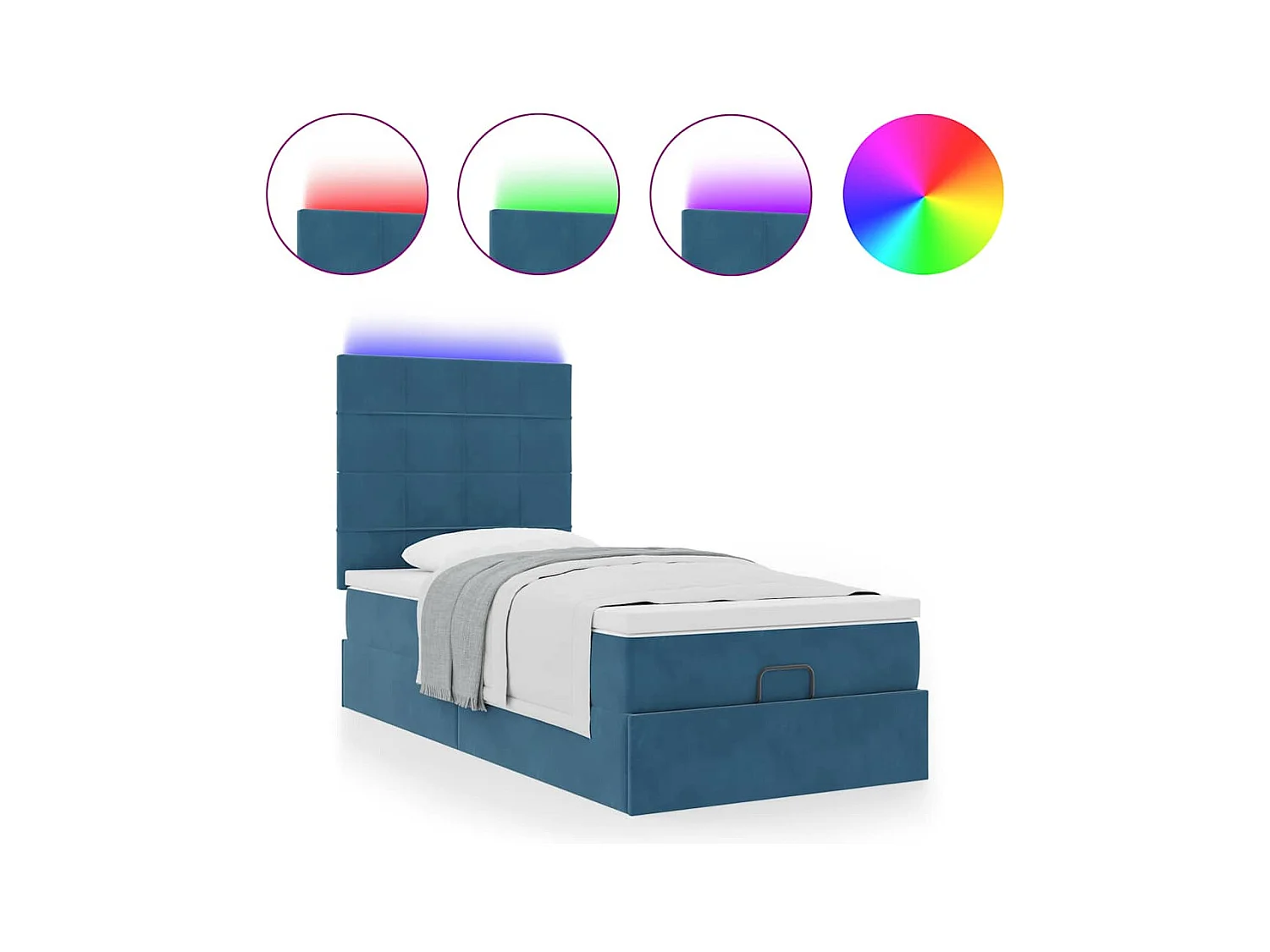 Cadre de lit ottoman avec matelas bleu foncé 90x200 cm velours