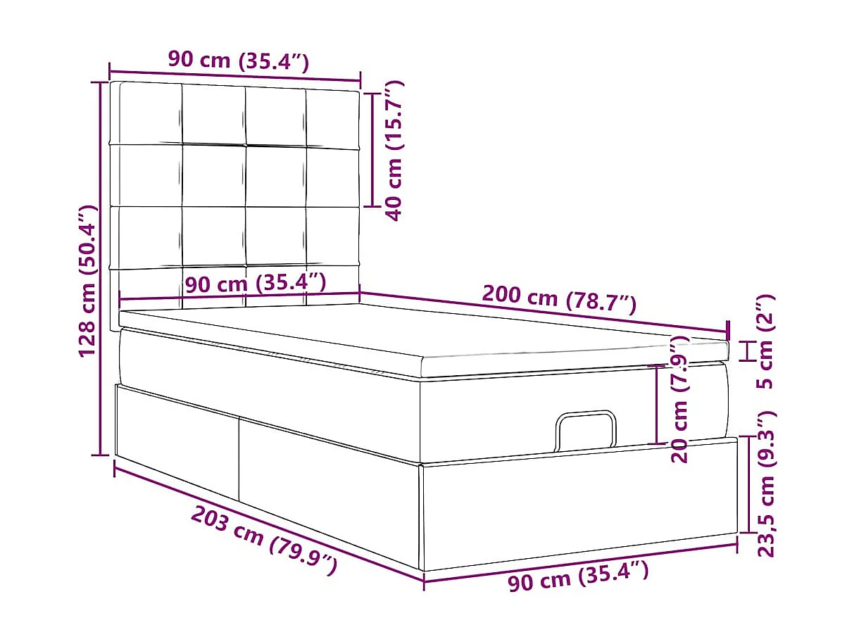 Ottoman-Bett mit Matratzen & LEDs Dunkelblau 90x200 cm Samt