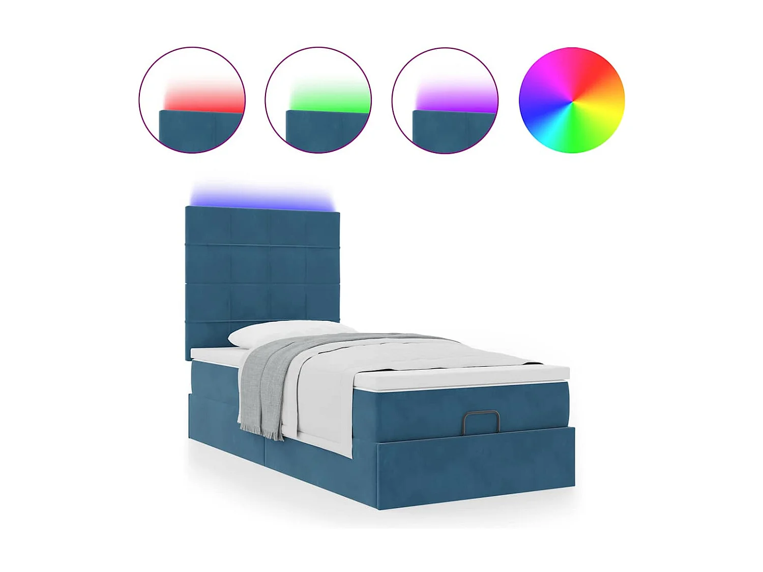 Ottoman-Bett mit Matratzen & LEDs Dunkelblau 90x200 cm Samt