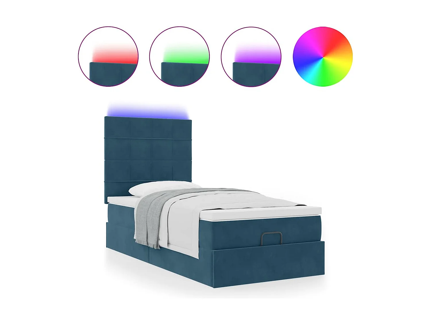 Estrutura de cama otomana com colchões azul escuro veludo