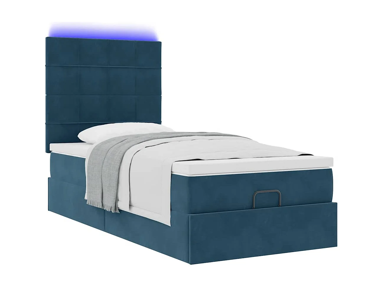 Estrutura de cama otomana com colchões azul escuro veludo