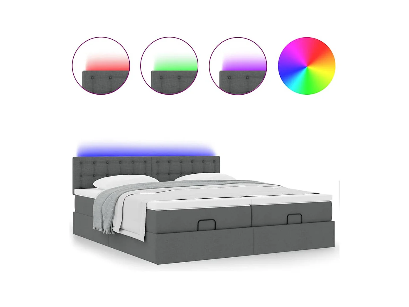 Cadre de lit ottoman avec matelas gris foncé 160x200cm tissu