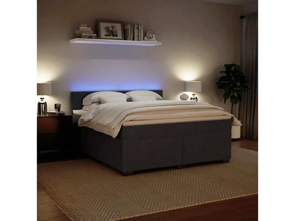Cama box spring con colchón terciopelo gris oscuro 180x200 cm