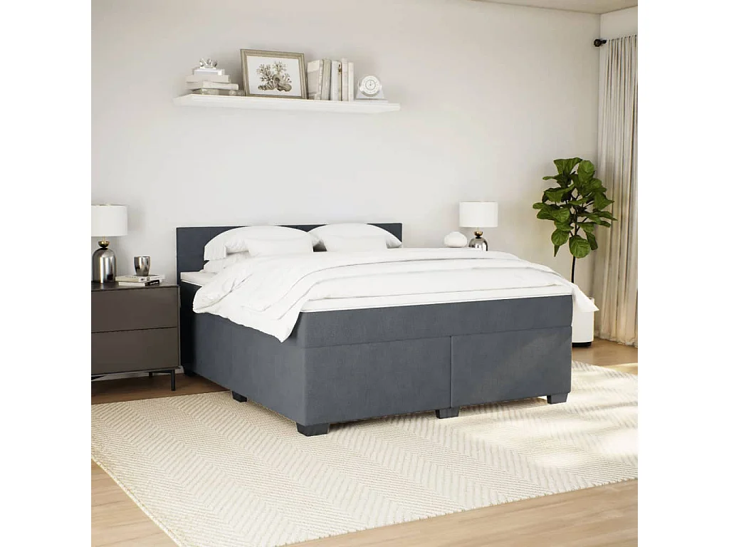 Cama box spring con colchón terciopelo gris oscuro 180x200 cm