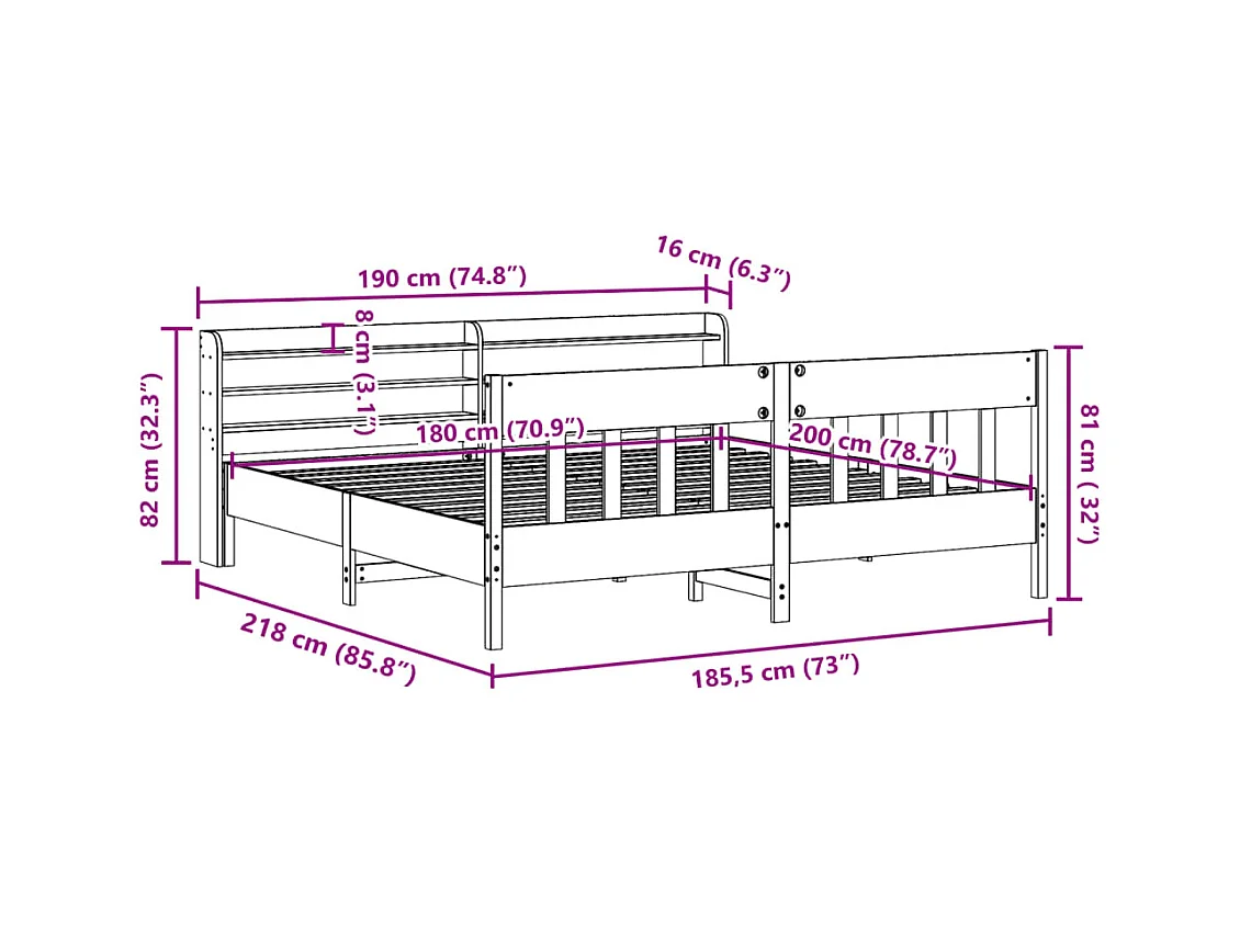 Cadre de lit sans matelas 180x200 cm bois massif de pin