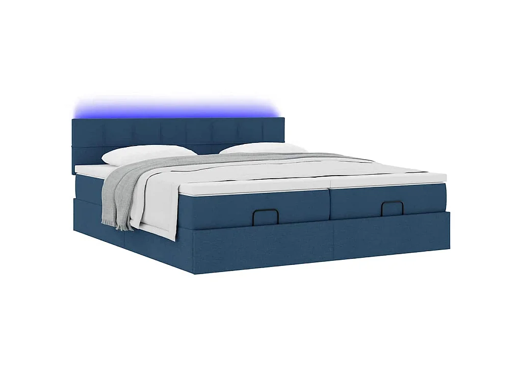 Ottoman-Bett mit Matratzen & LEDs Blau 180x200 cm Stoff