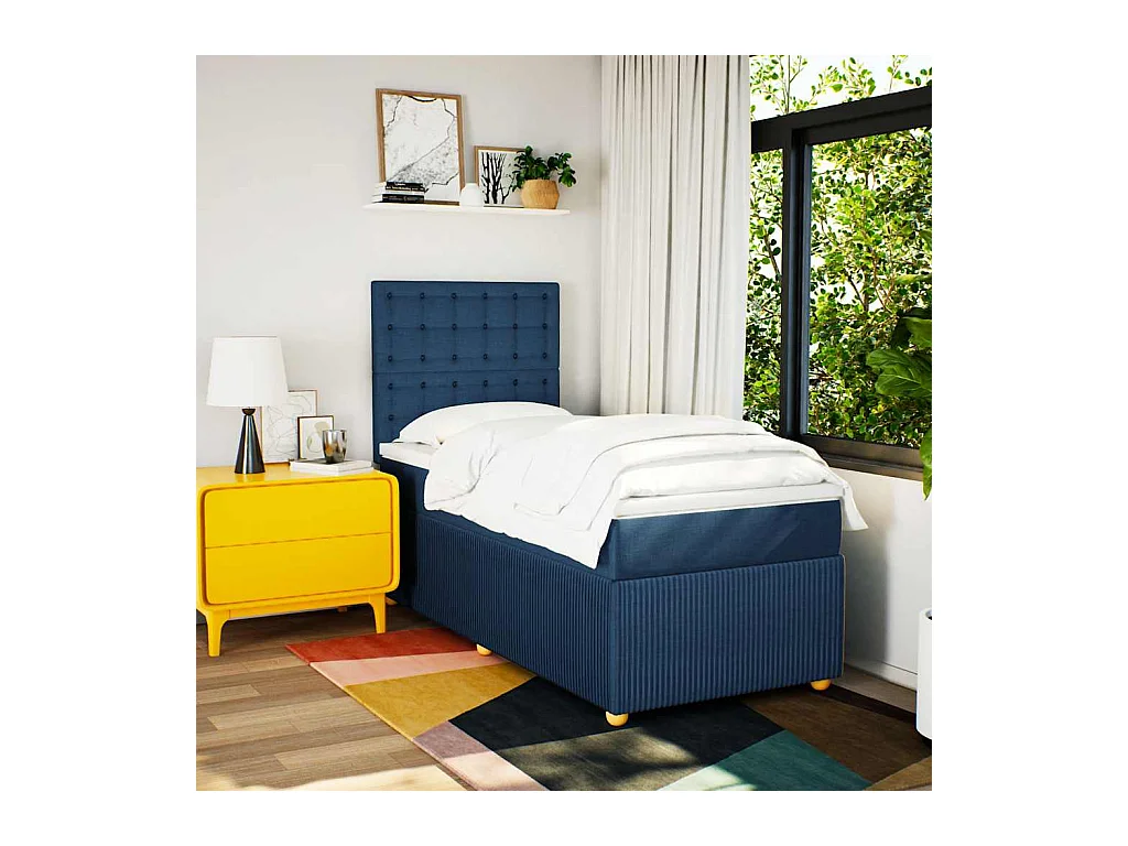 Boxspring met matras stof blauw 90x190 cm