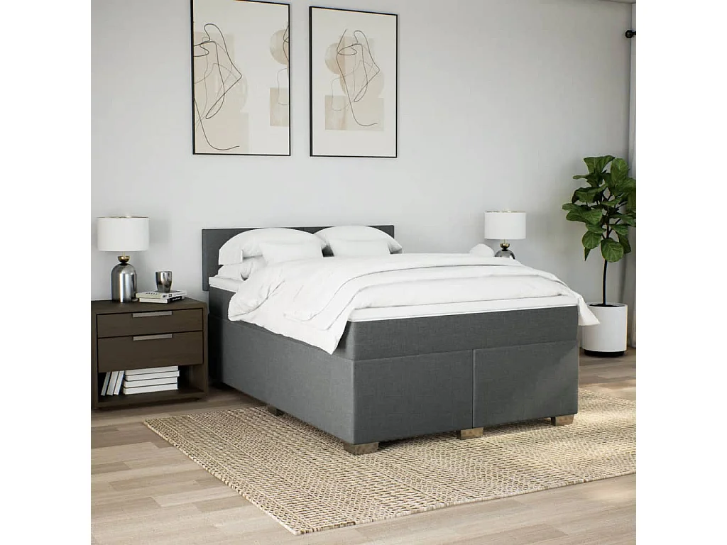Cama box spring con colchón tela gris oscuro 160x200 cm