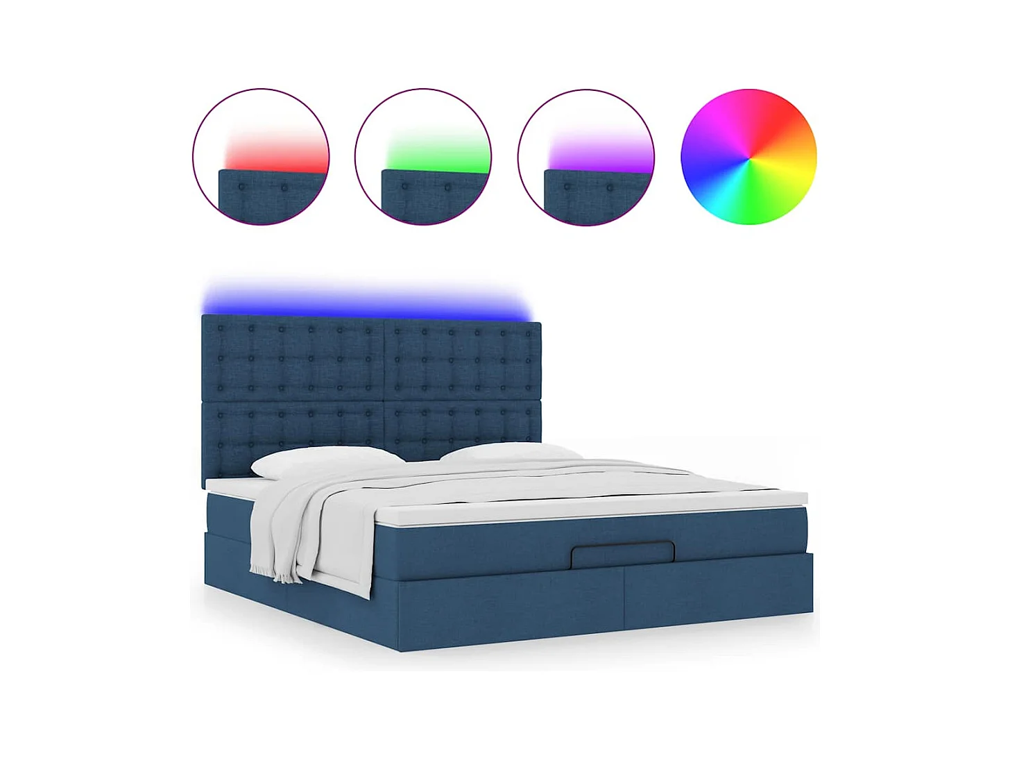 Struttura Letto Pouf con Materasso Blu 160x200 cm in Tessuto