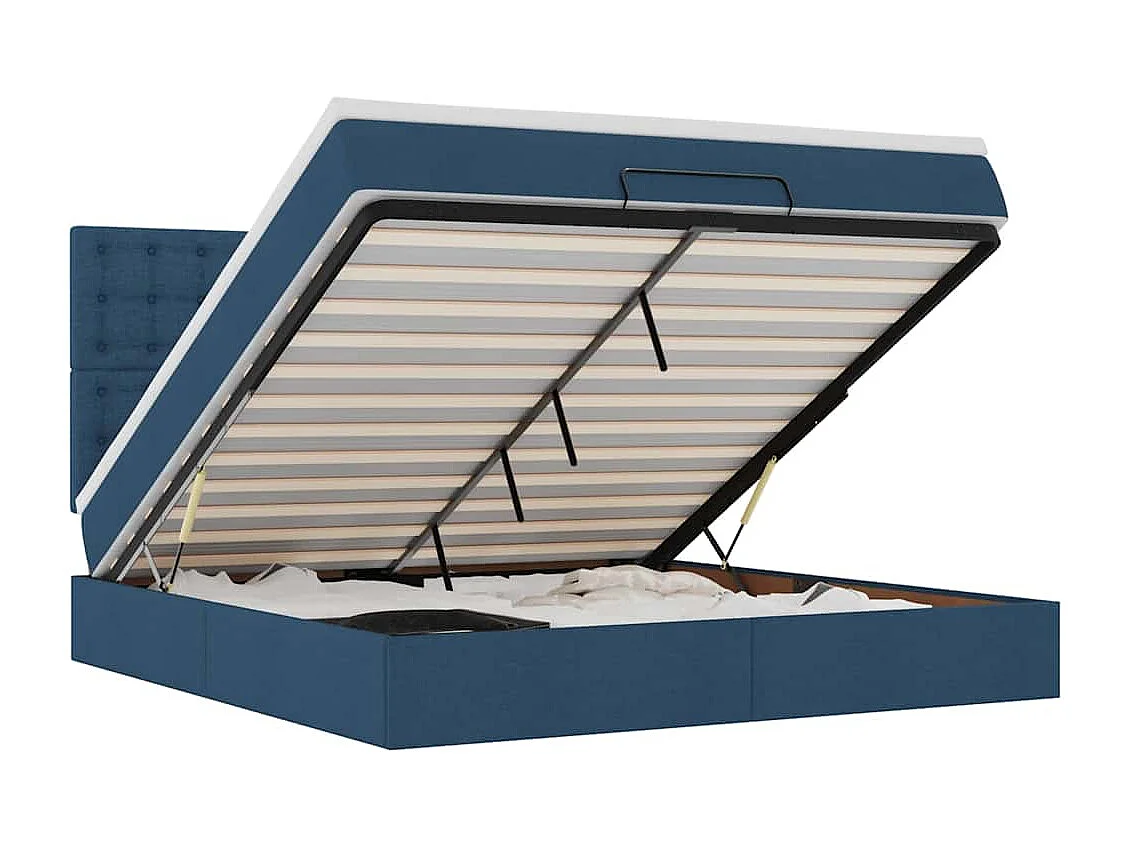 Ottoman-Bett mit Matratze & LEDs Blau 160x200 cm Stoff
