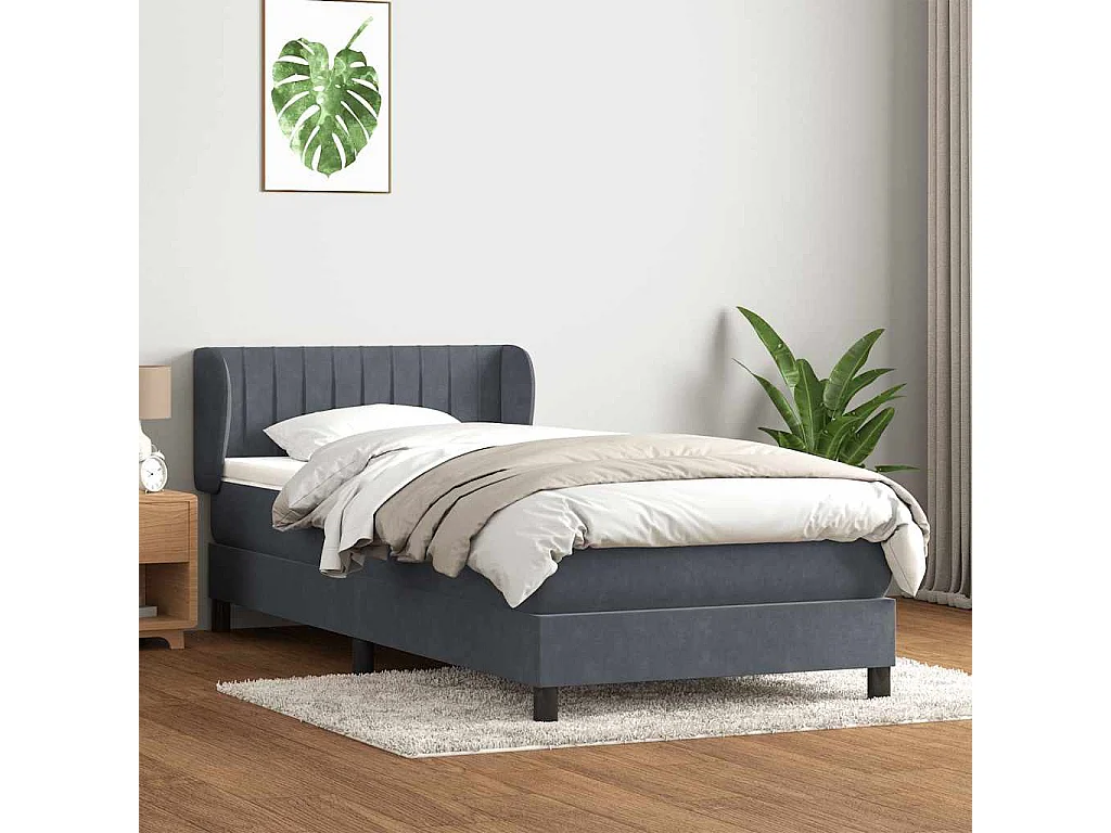 Sommier à lattes de lit et matelas gris foncé 90x220 cm velours