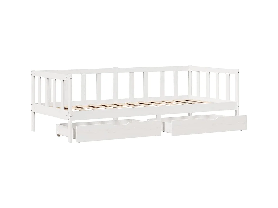 Dormeuse con Cassetti Bianco 90x200 cm Legno Massello di Pino