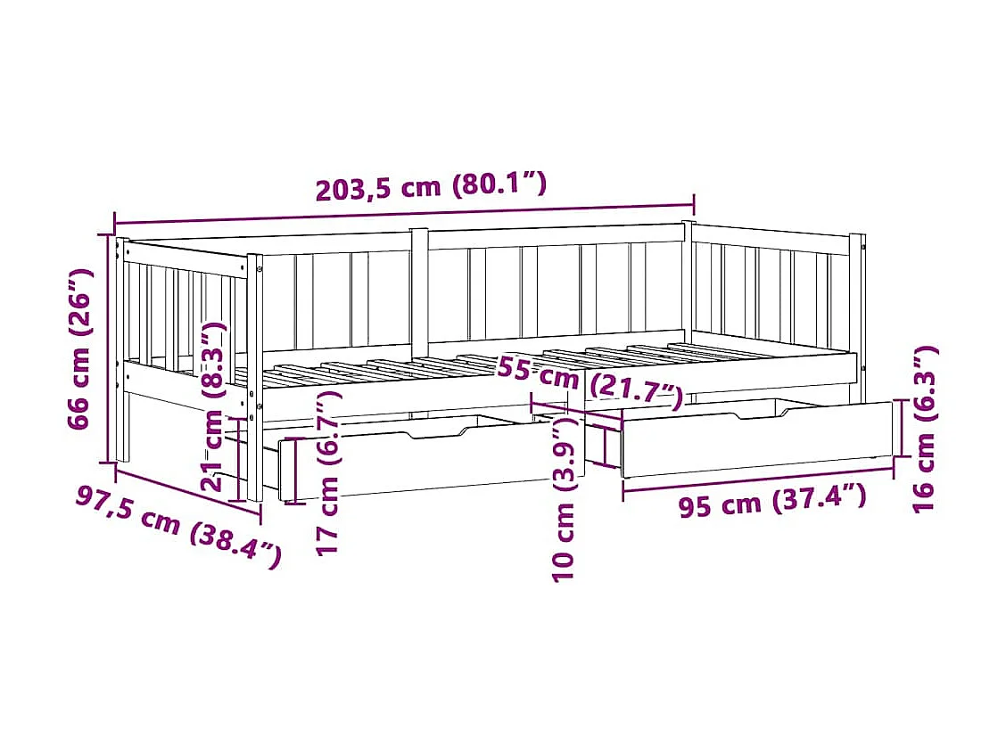 Tagesbett mit Schubladen Weiß 90x200 cm Kiefernholz