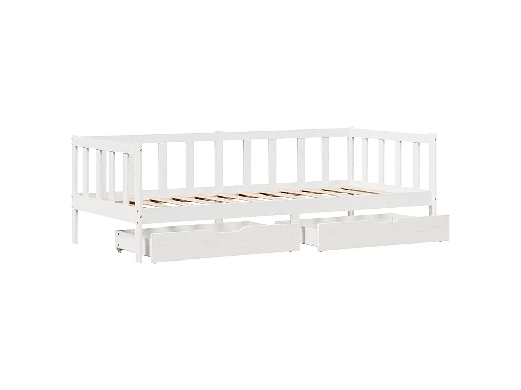Sofá cama con cajones madera maciza de pino blanco 90x200 cm