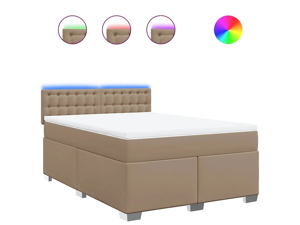 Cama box spring con colchón cuero sintético capuchino 140x190cm