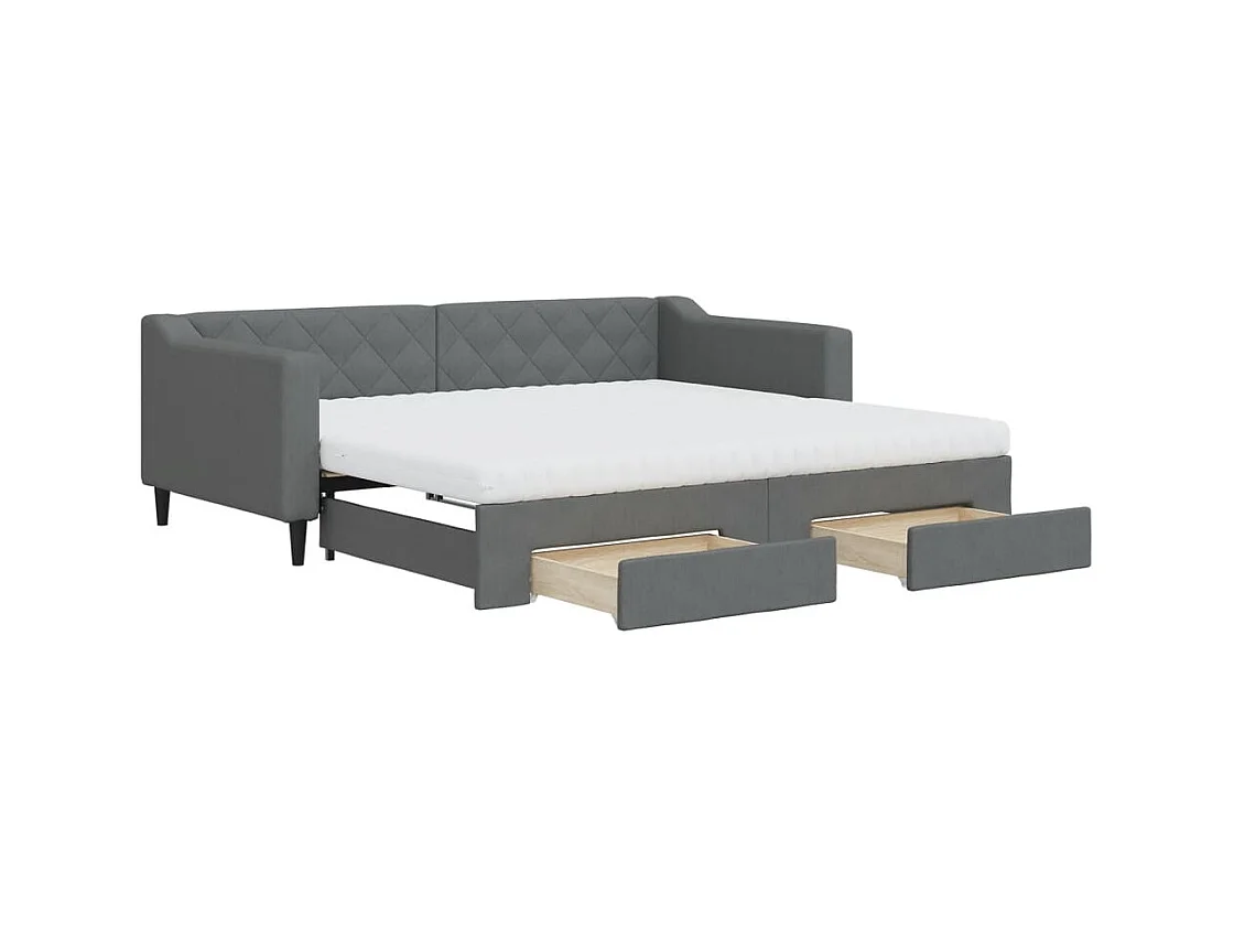 Lit de jour avec gigogne et tiroirs gris foncé 90x190 cm tissu