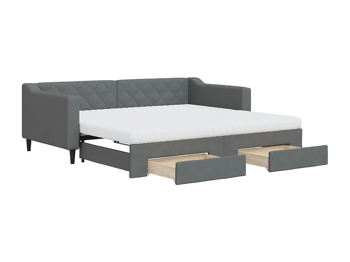 Tagesbett Ausziehbar mit Schubladen Dunkelgrau 90x190 cm Stoff