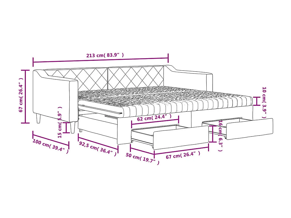 Tagesbett Ausziehbar mit Schubladen Dunkelgrau 90x190 cm Stoff
