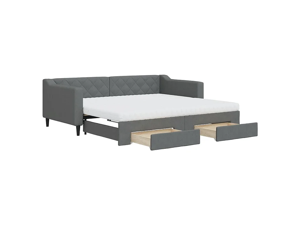 Slaapbank onderschuifbed en lades 90x190 cm stof donkergrijs
