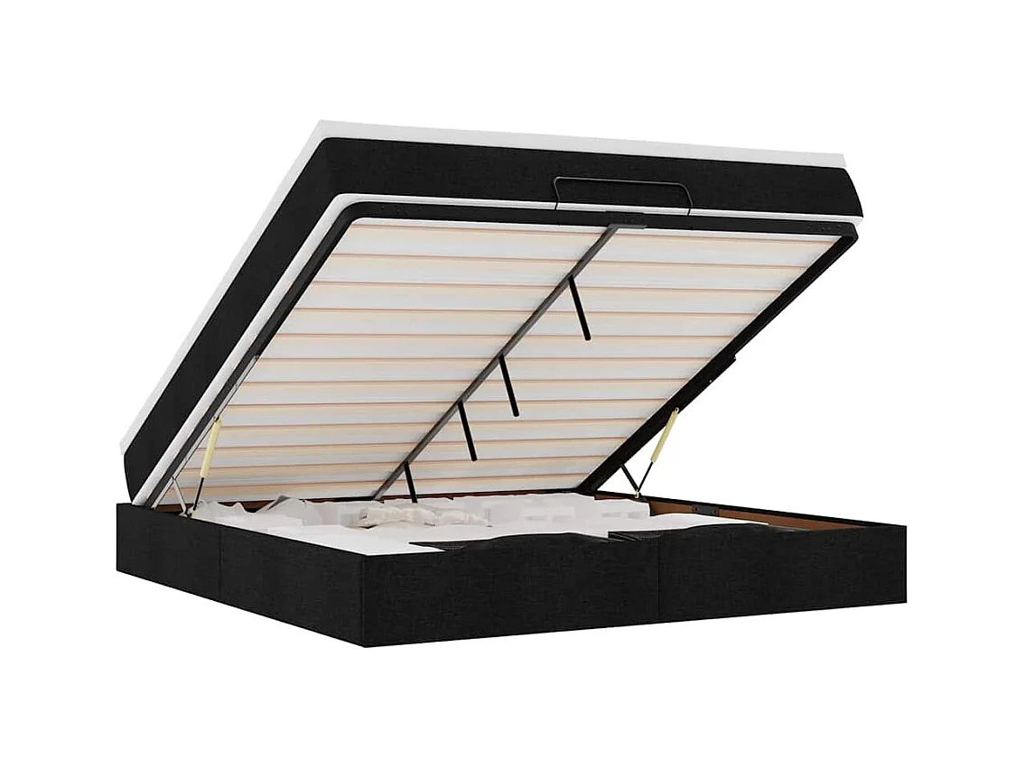 Cadre de lit ottoman avec matelas noir 180x200 cm tissu